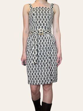Monteau black/white abstract patterned square length midi dress - XS/S